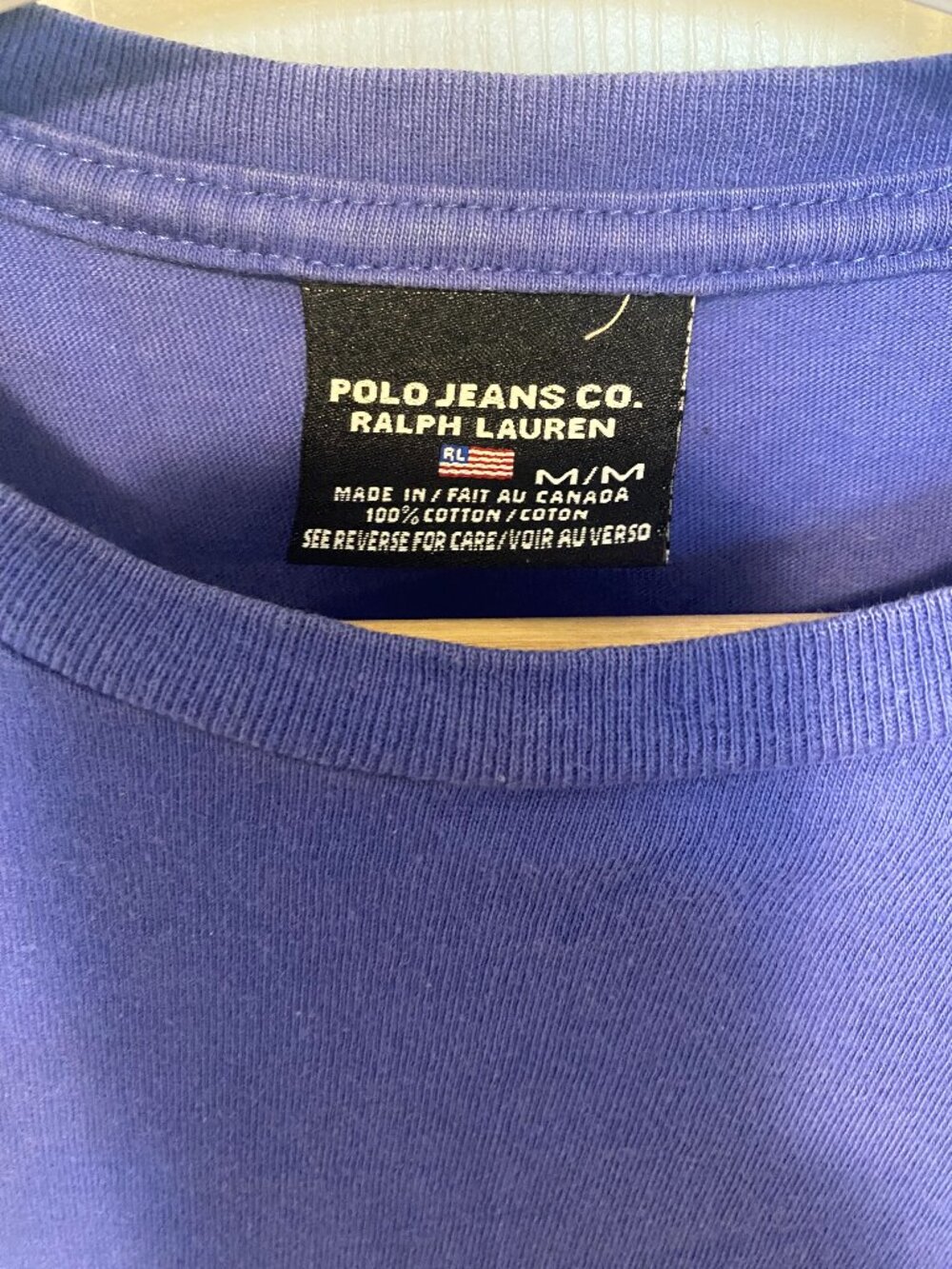 Vintage Y2K Polo Jeans Co Ralph Lauren T-Shirt Dress Flag Logo Blue Medium Made